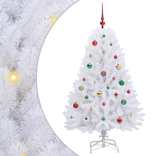 Artificial Hinged Christmas Tree White 150 cm PVC and Steel