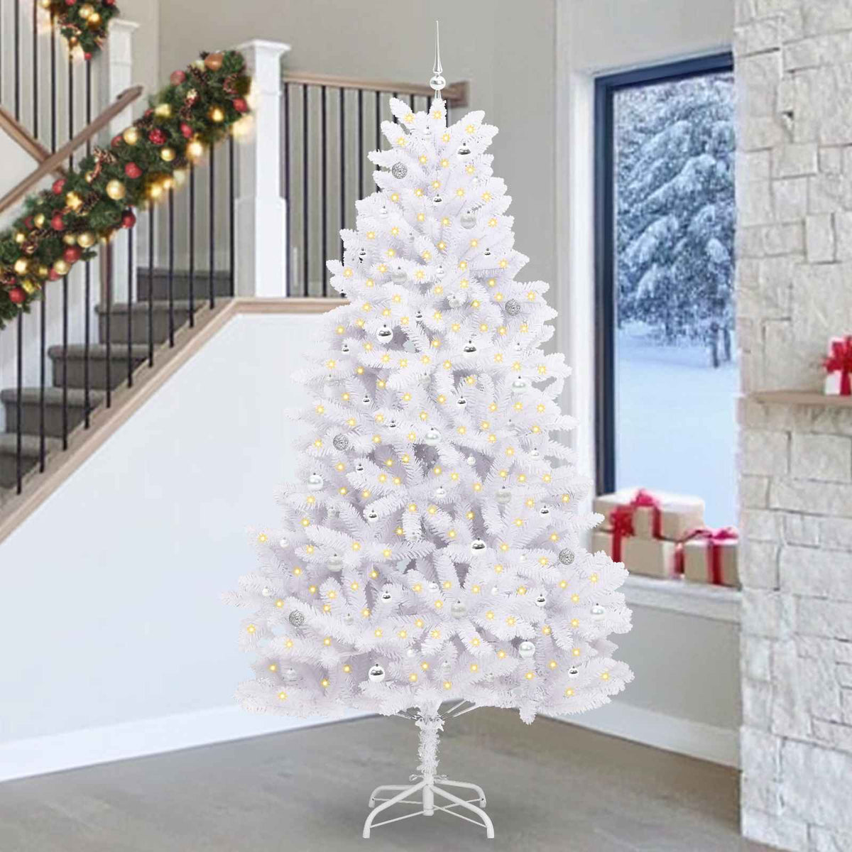 Artificial Hinged Christmas Tree White 270 cm PVC and Steel