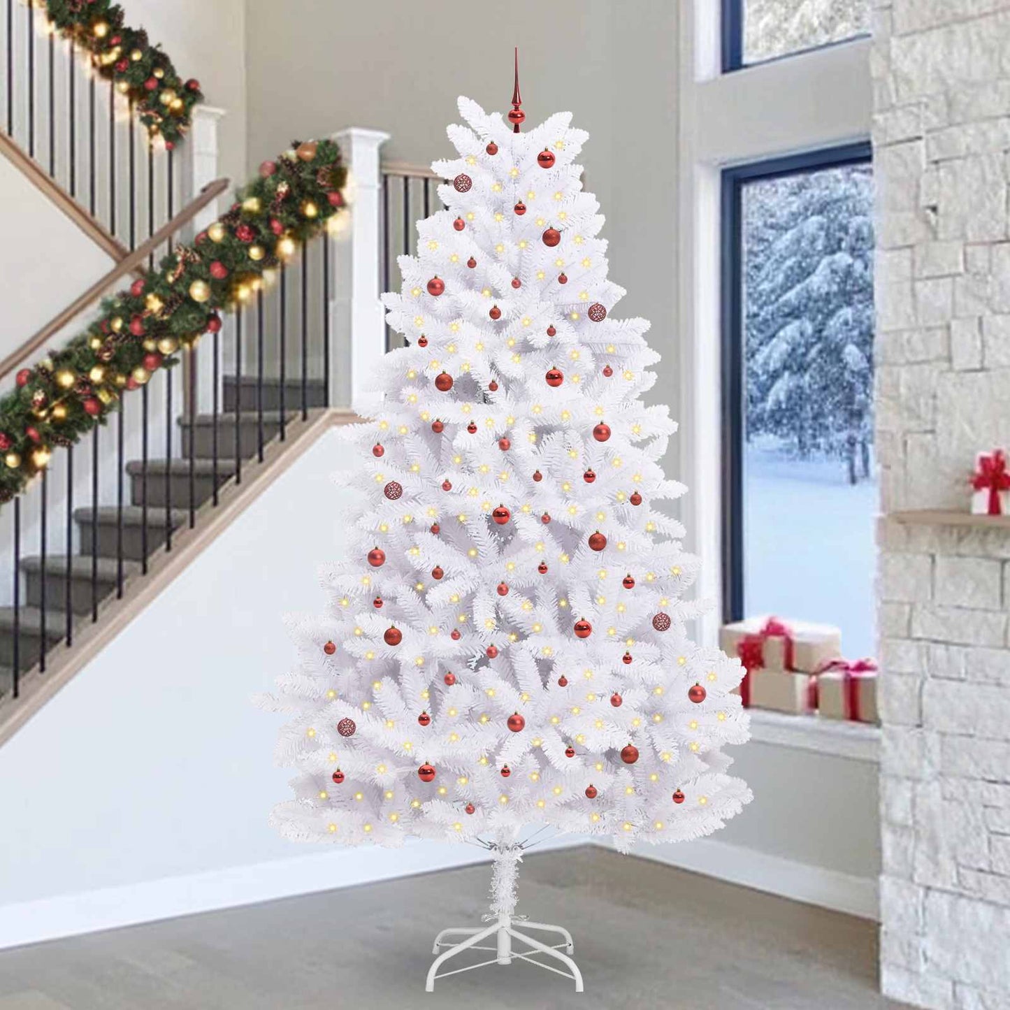 Artificial Hinged Christmas Tree White 300 cm PVC and Steel
