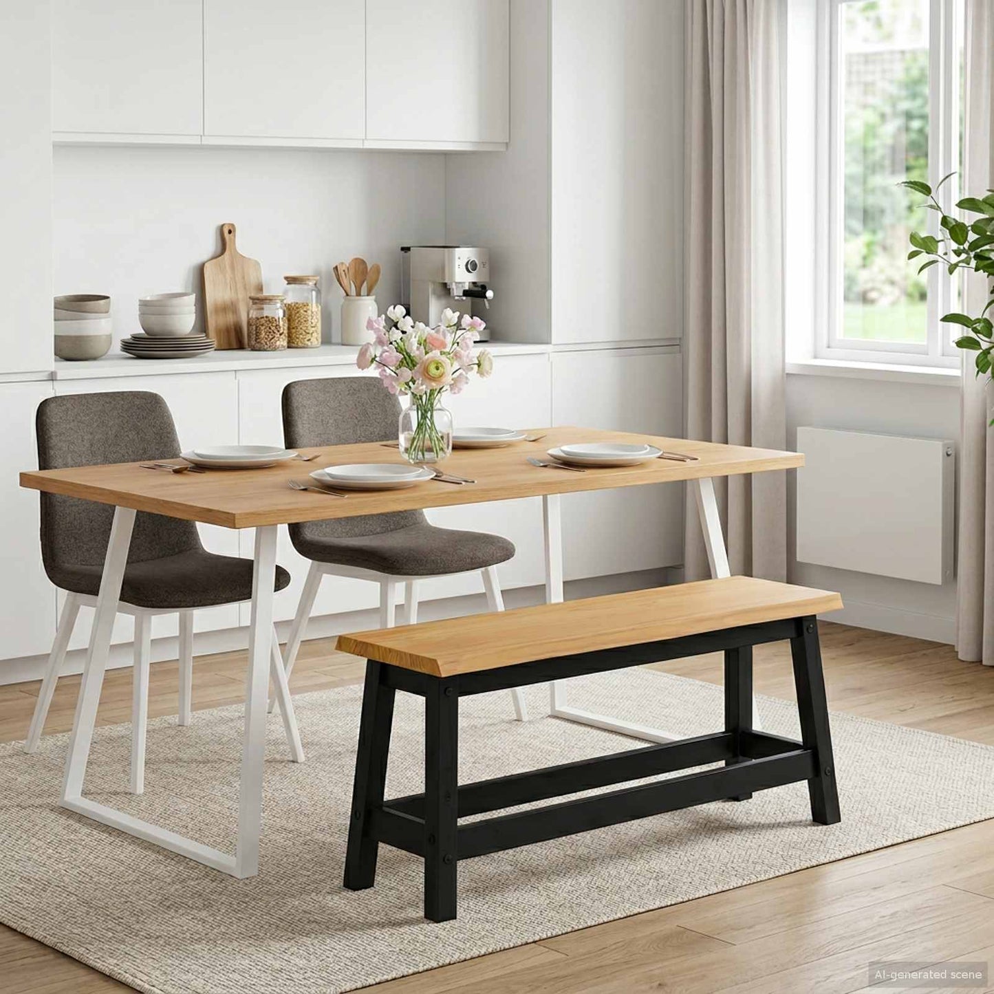 Dining Bench EKAI Black 91.5 x 29 x 45.5 cm Solid Pine Wood