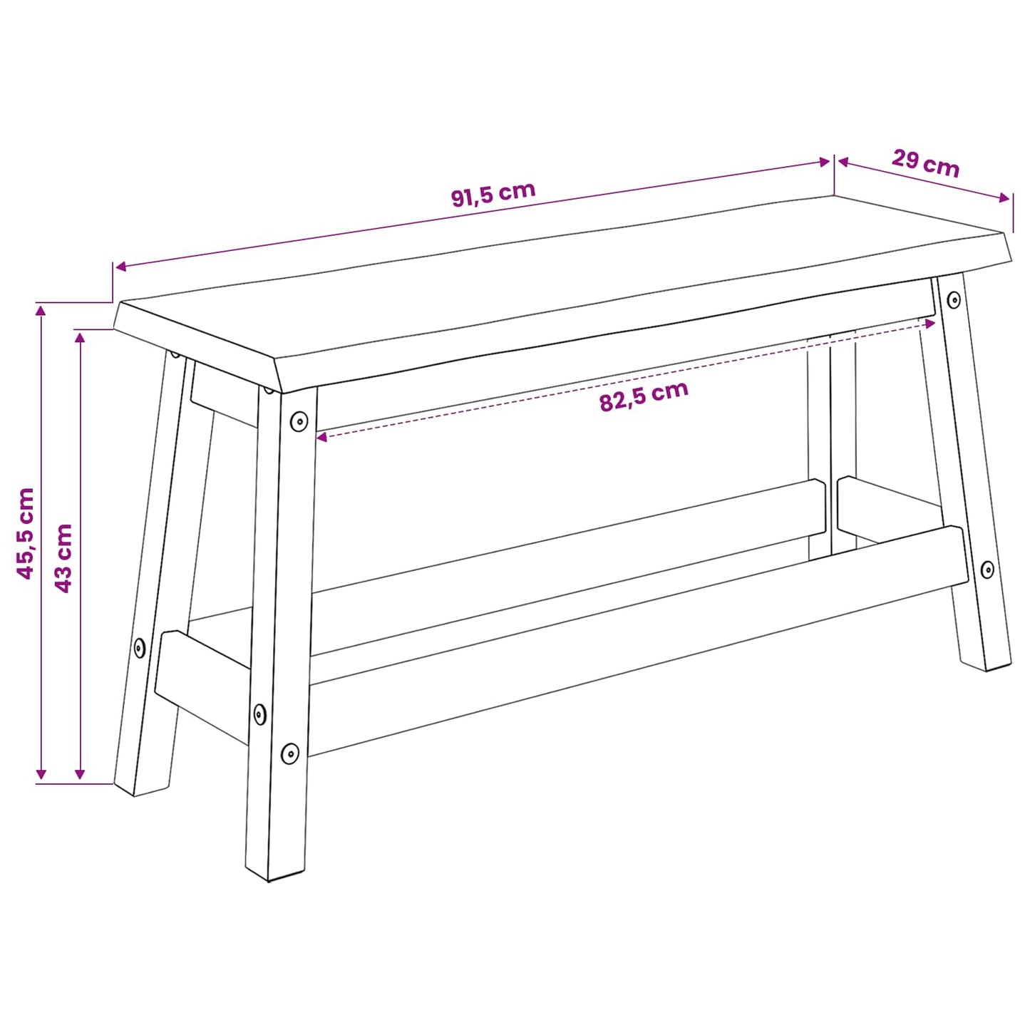 Dining Bench EKAI White 91.5 x 29 x 45.5 cm Solid Pine Wood