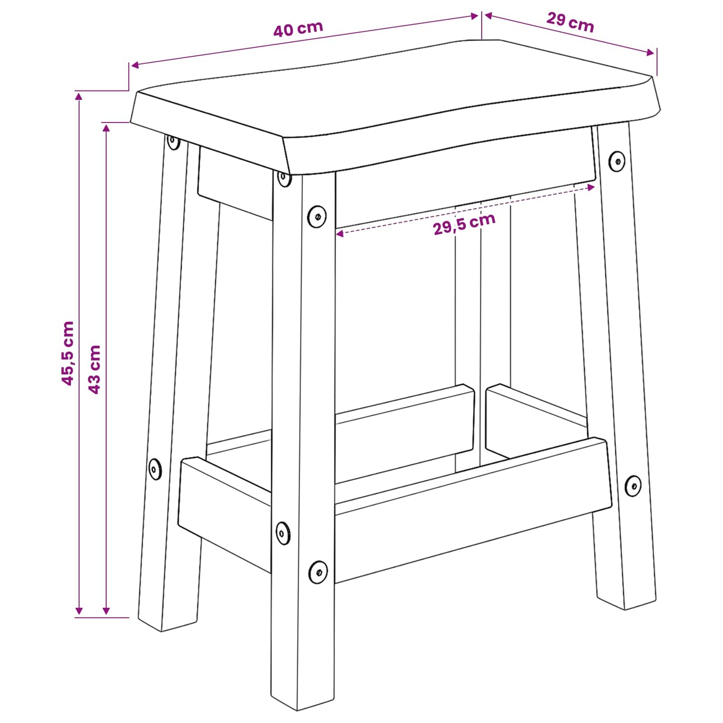 Bar Stool EKAI 2 pcs Black 40 x 29 x 45.5 cm Solid Pine Wood