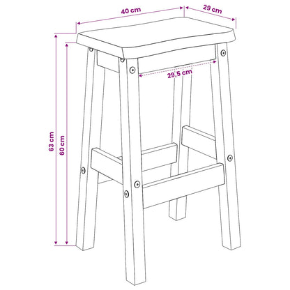 High Bar Stool EKAI 2 pcs White 40 x 29 x 63 cm Solid Pine Wood