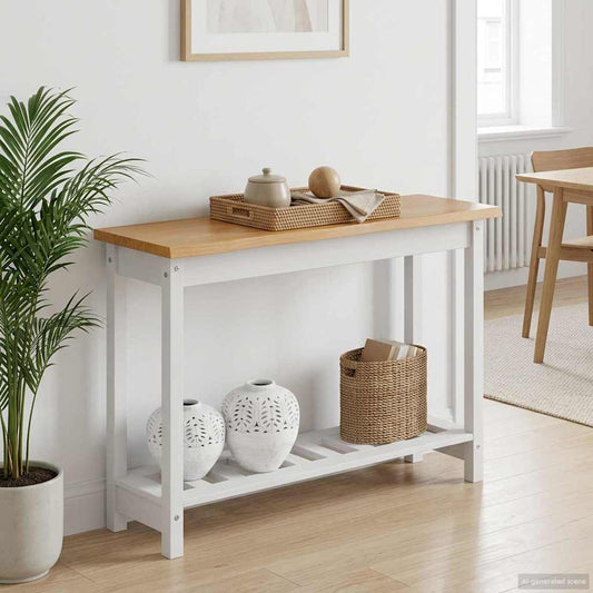 Console Table EKAI White 112 x 35 x 76 cm Solid Pine Wood