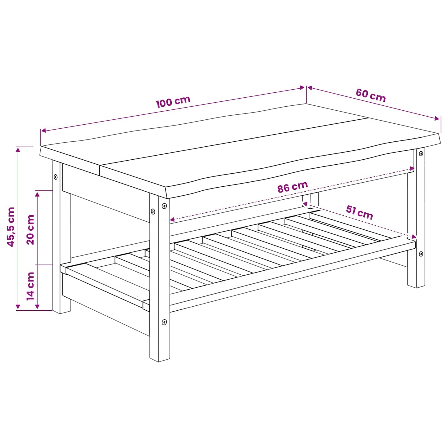 Coffee Table EKAI White 100 x 60 x 45.5 cm Solid Pine Wood