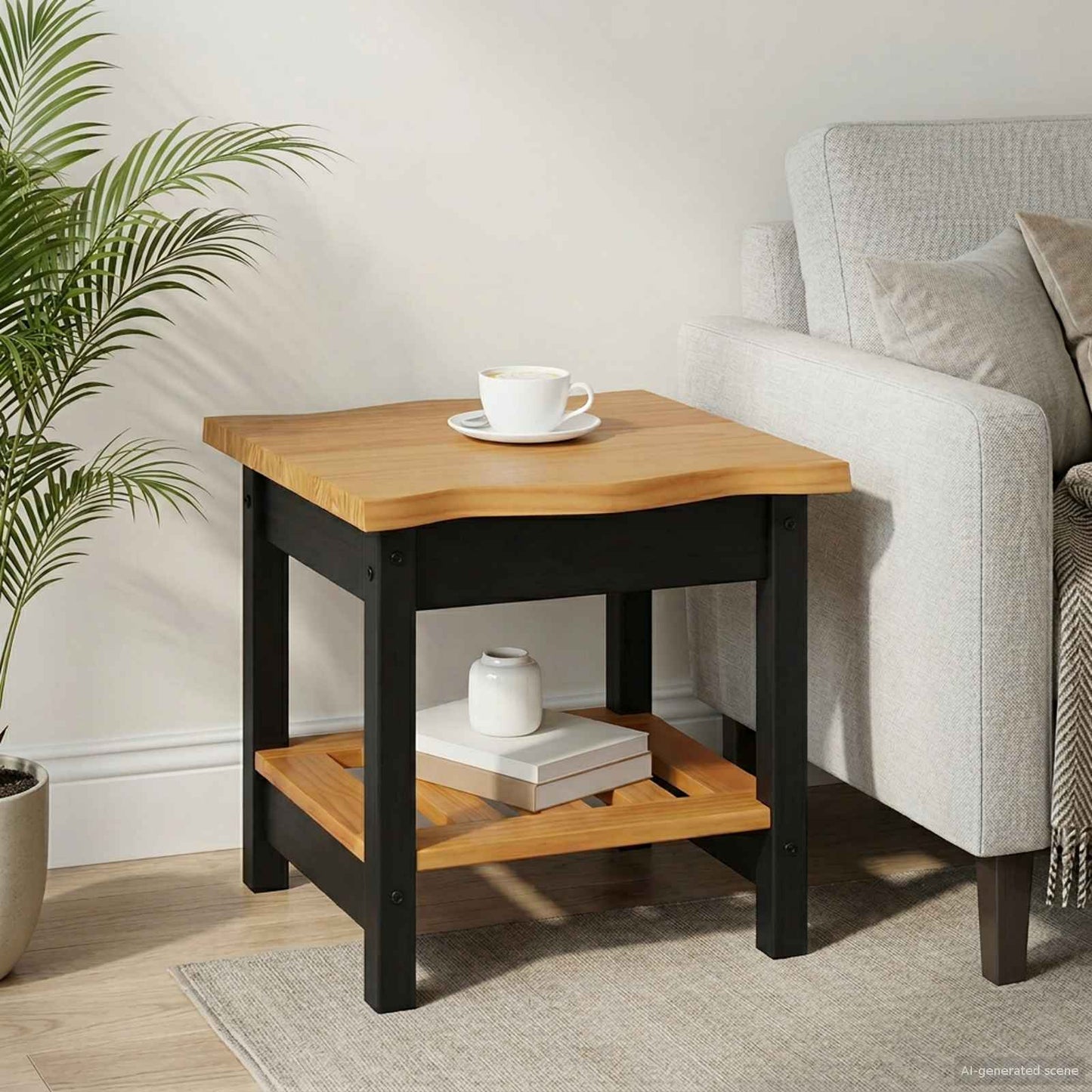 Side Table EKAI Black 50 x 50 x 45.5 cm Solid Pine Wood