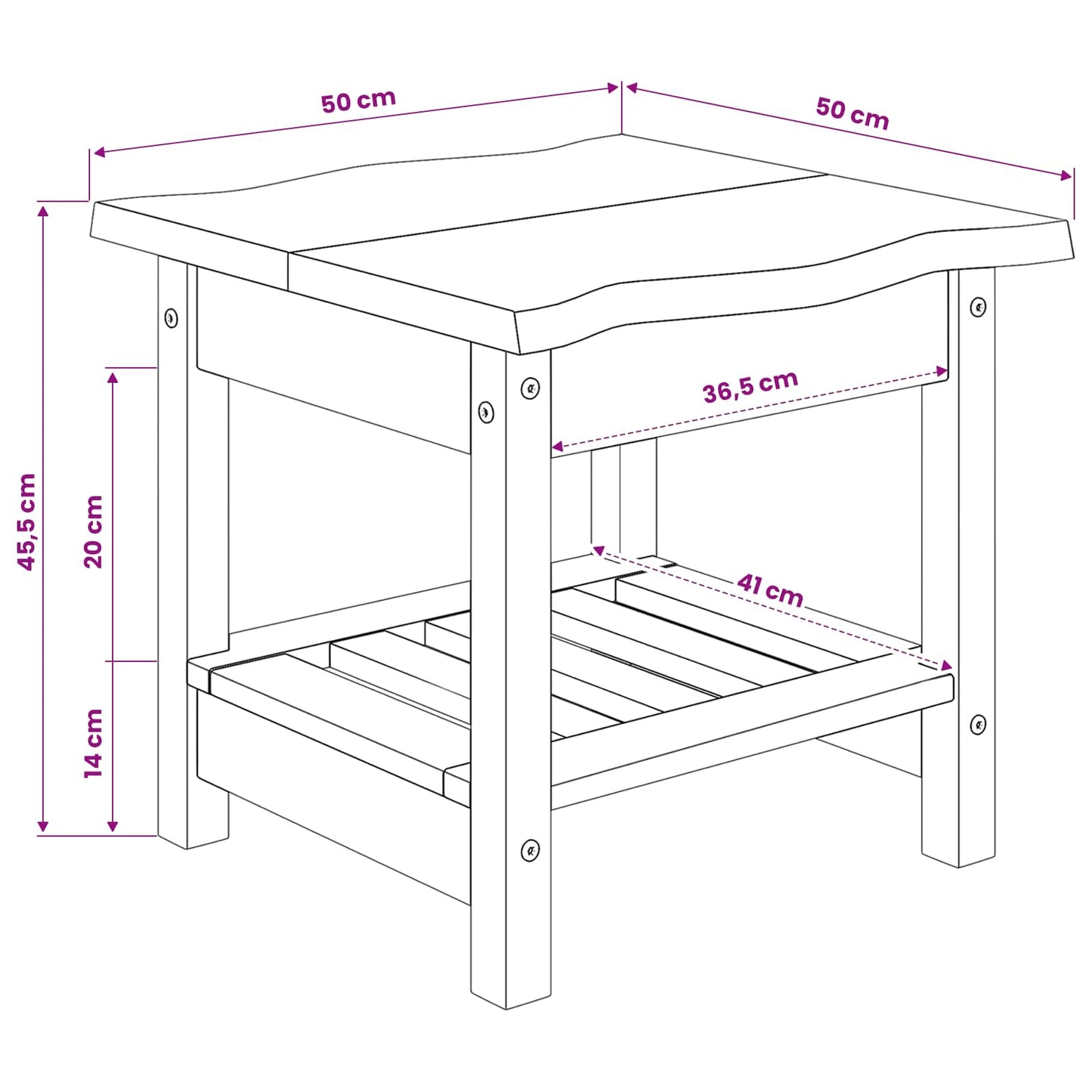 Side Table EKAI White 50 x 50 x 45.5 cm Solid Pine Wood