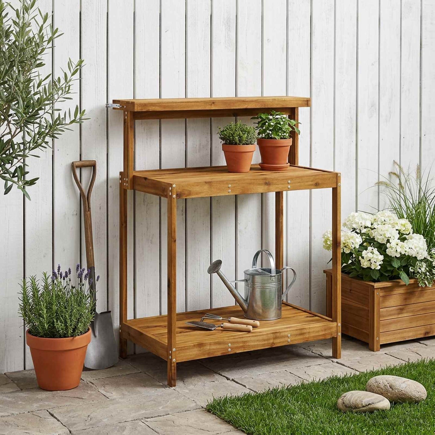 Outdoor Potting Bench 86.5 x 48.5 x 106 cm Solid Acacia Wood