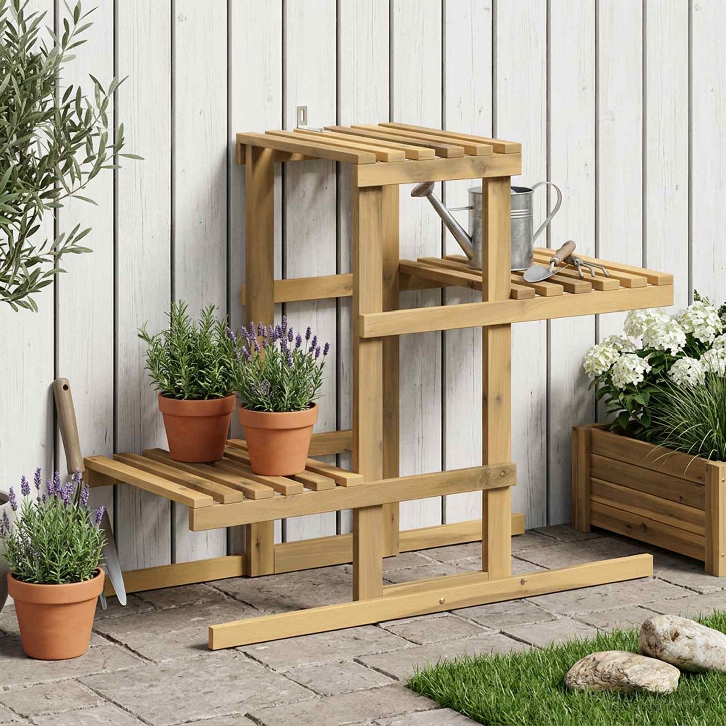 Plant Stand White 82 x 36 x 60 cm Solid Acacia Wood