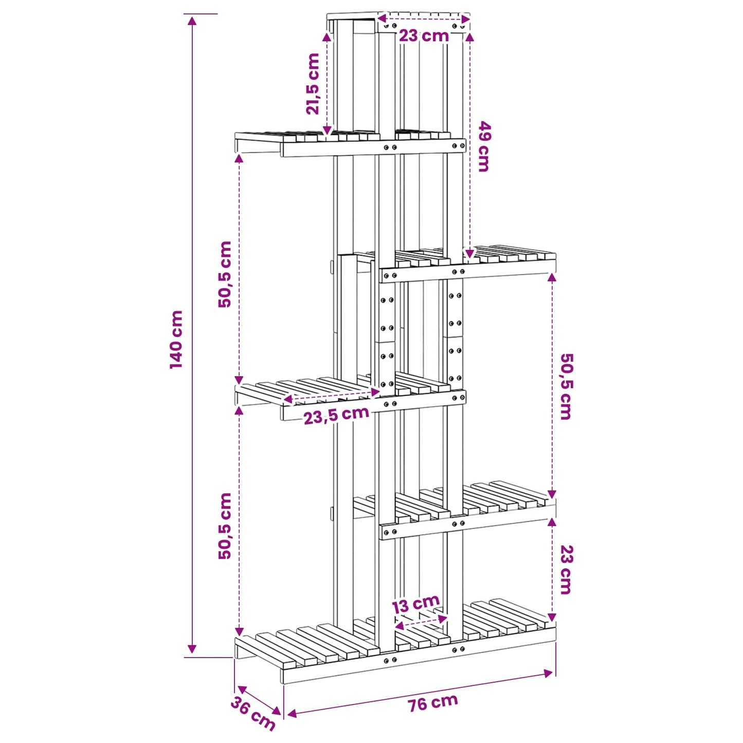 Plant Stand Natural 68 x 23.5 x 140 cm Solid Acacia Wood