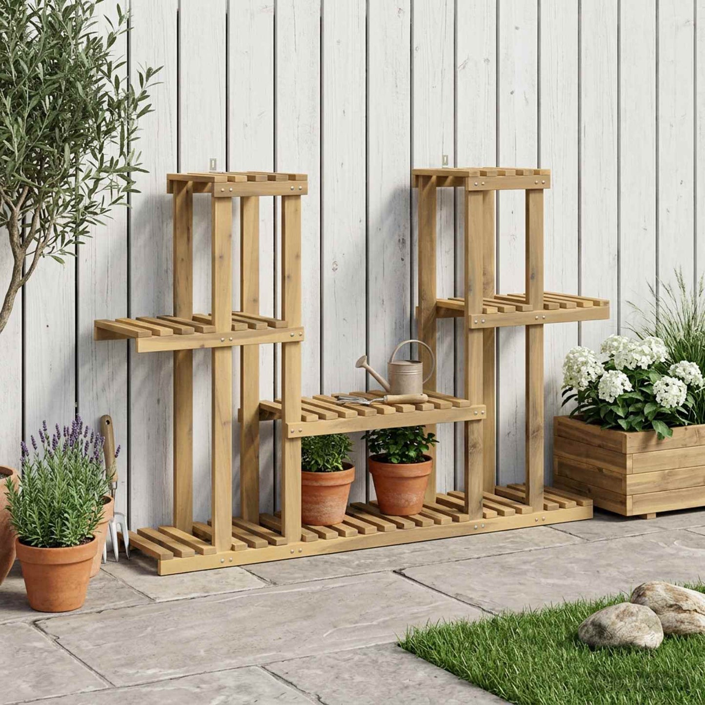 Plant Stand White 123 x 25 x 78.5 cm Solid Acacia Wood
