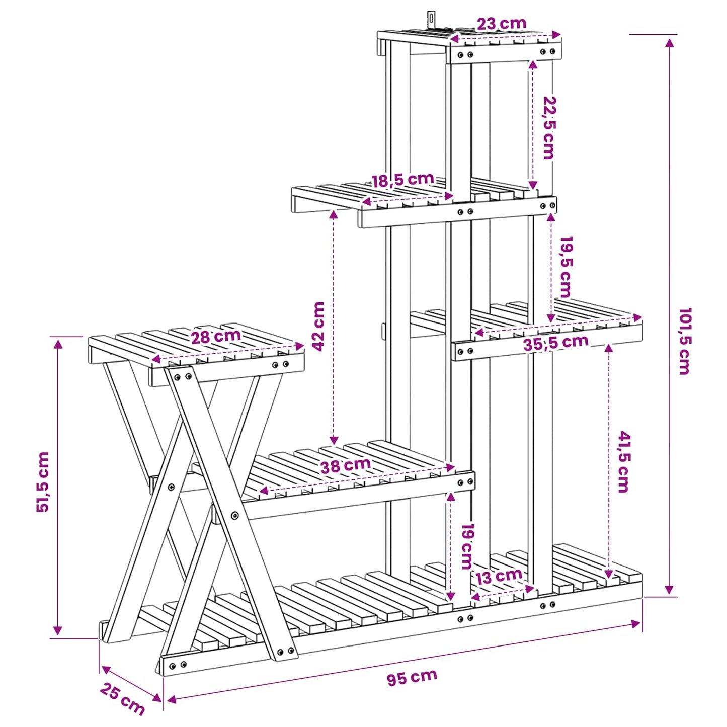 Plant Stand Natural 95 x 25 x 101.5 cm Solid Acacia Wood