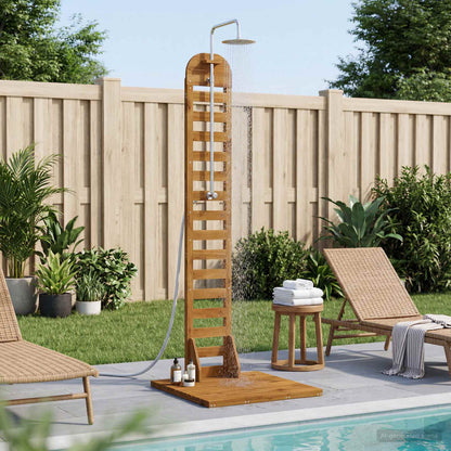 Outdoor Shower 225 cm Solid Acacia Wood and Stainless Steel