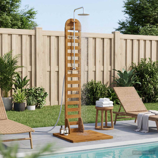 Outdoor Shower 225 cm Solid Acacia Wood and Stainless Steel