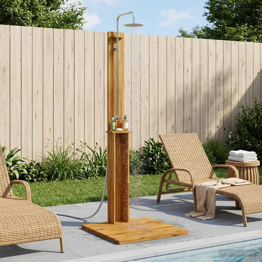 Outdoor Shower 217 cm Solid Acacia Wood and Stainless Steel
