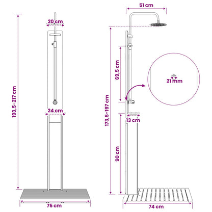 Outdoor Shower 217 cm Solid Acacia Wood and Stainless Steel