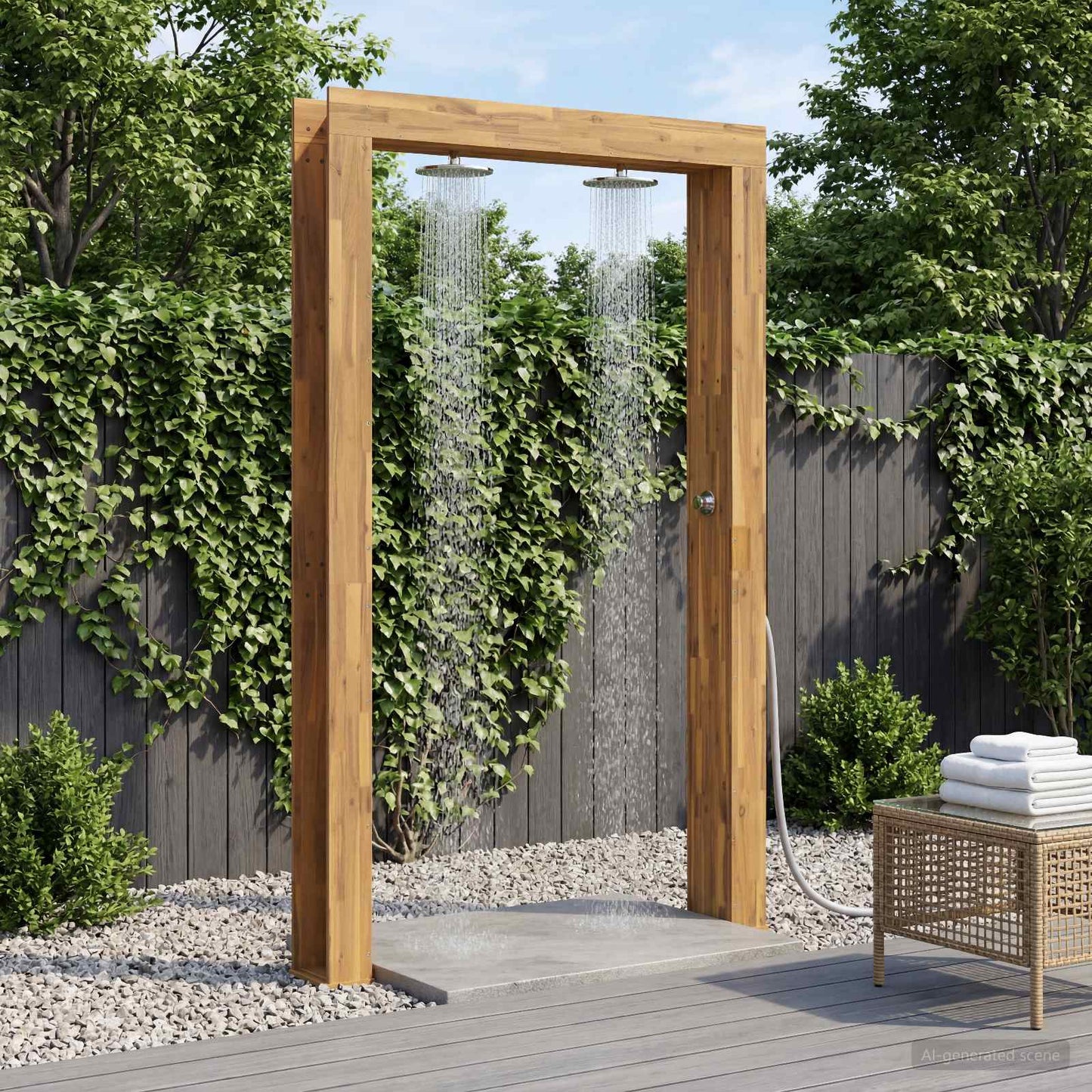 Outdoor Shower 226 cm Solid Acacia Wood and Stainless Steel