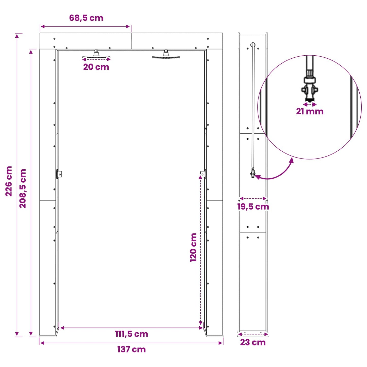 Outdoor Shower 226 cm Solid Acacia Wood and Stainless Steel