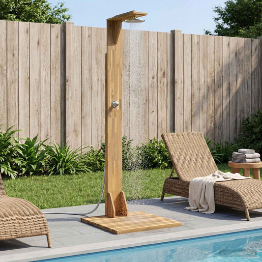 Outdoor Shower 219 cm Solid Acacia Wood and Stainless Steel