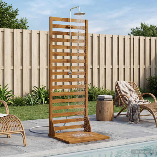 Outdoor Shower 205.5 cm Solid Acacia Wood and Stainless Steel