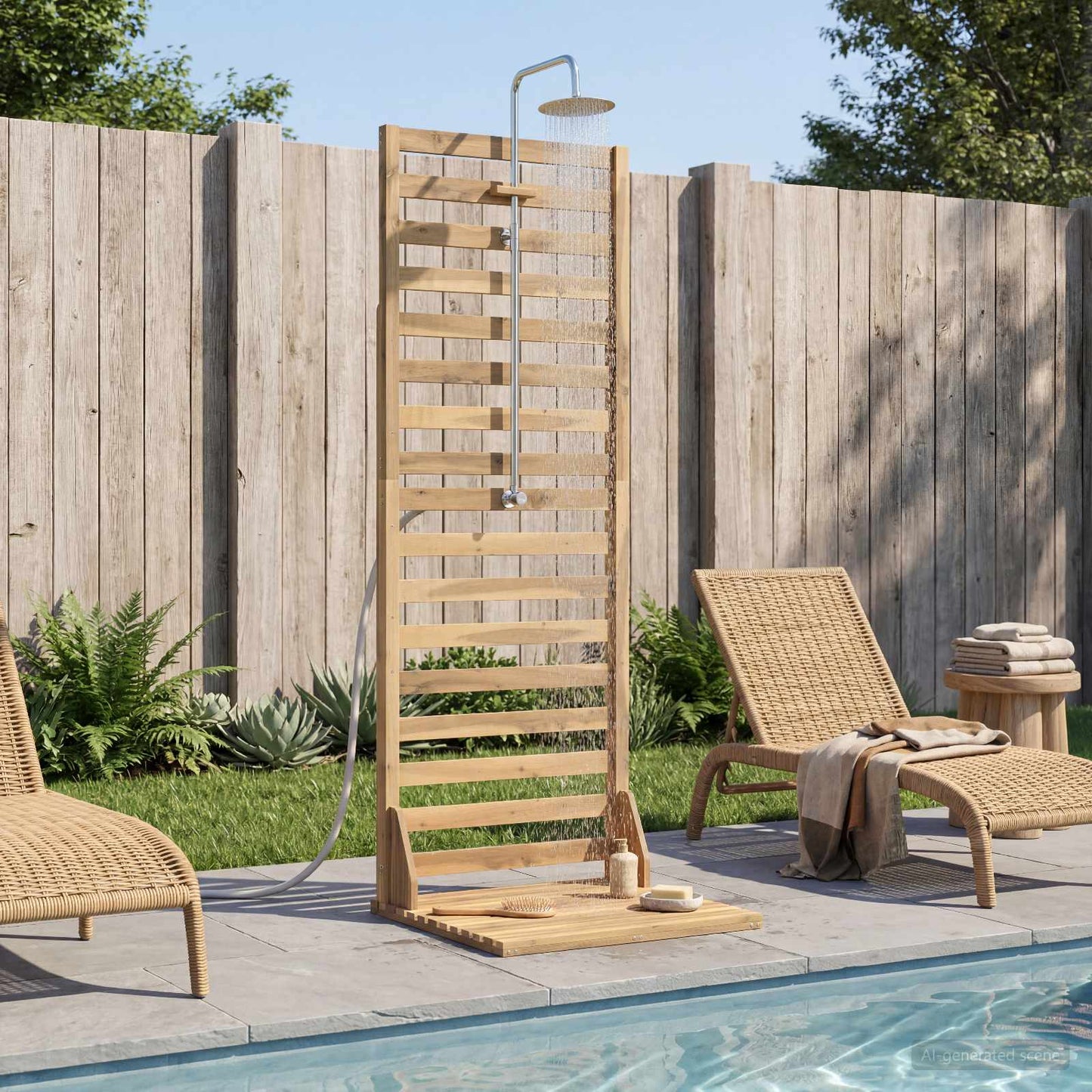 Outdoor Shower 205.5 cm Solid Acacia Wood and Stainless Steel