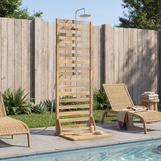 Outdoor Shower 205.5 cm Solid Acacia Wood and Stainless Steel