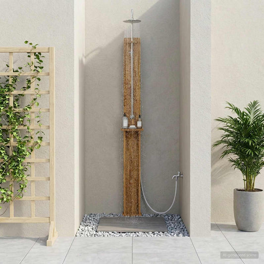 Outdoor Shower 257 cm Solid Acacia Wood and Stainless Steel