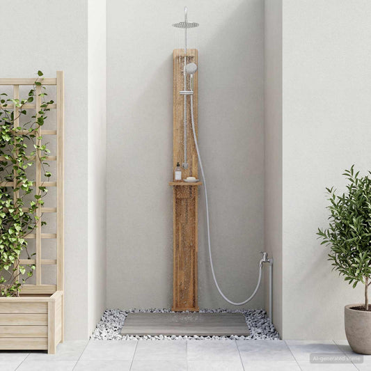 Outdoor Shower 257 cm Solid Acacia Wood and Stainless Steel