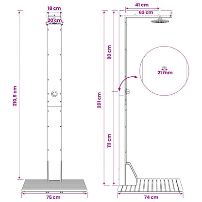 Outdoor Shower 210.5 cm Solid Acacia Wood and Stainless Steel