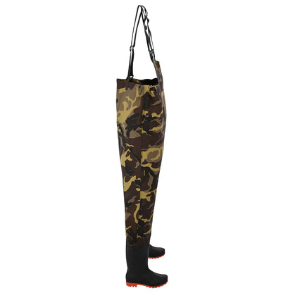 Chest Waders with Boots PVC Coated Polyester Size 40 Camouflage
