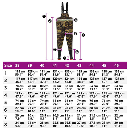 Chest Waders with Boots PVC Coated Polyester Size 41 Camouflage