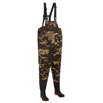 Chest Waders with Boots PVC Coated Polyester Size 46 Camouflage