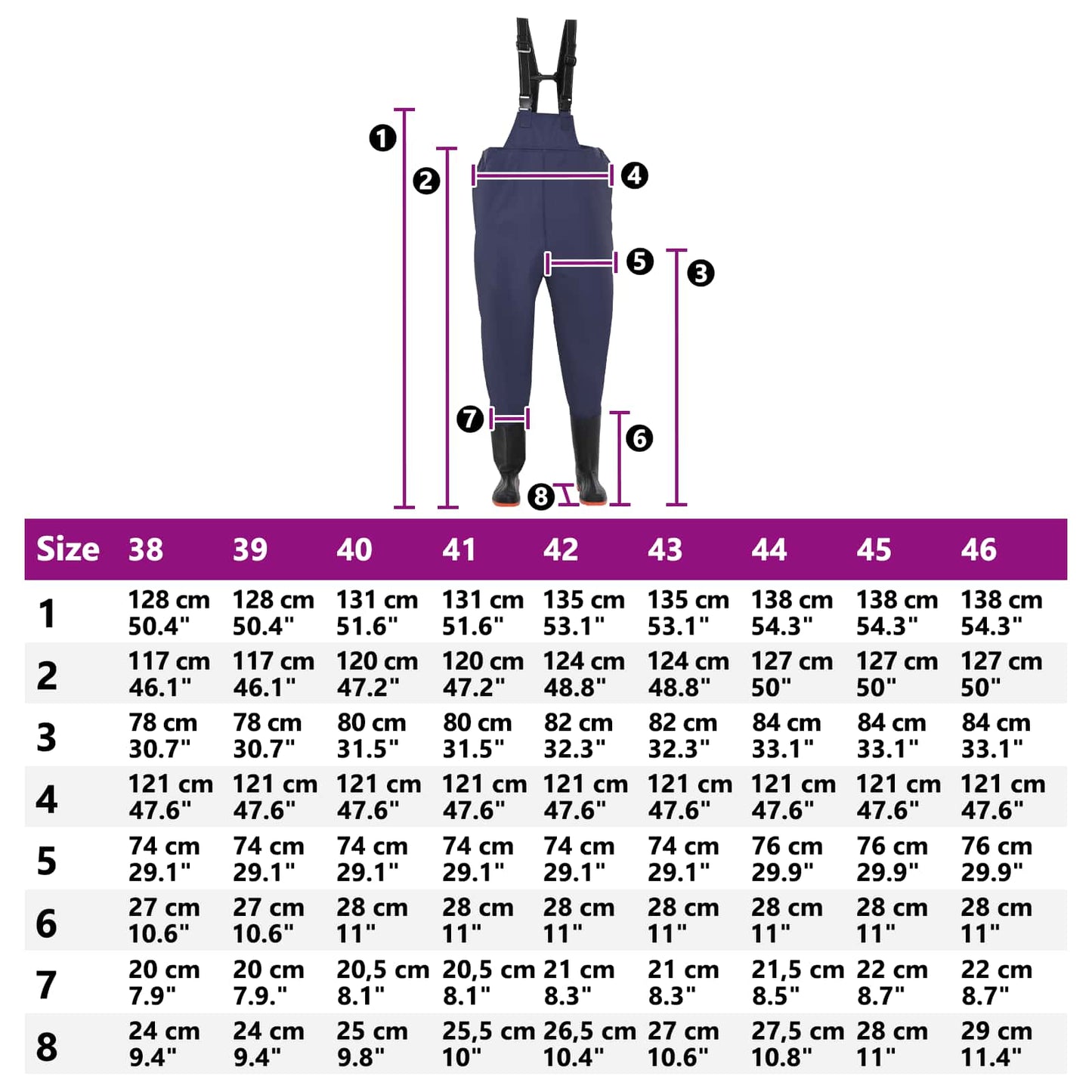 Chest Waders with Boots PVC Coated Polyester Size 40 Blue