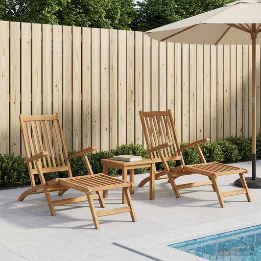 Folding Deck Chair 2 pcs Natural Solid Teak Wood