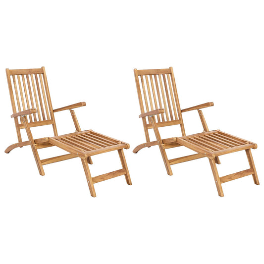 Folding Deck Chair 2 pcs Natural Solid Teak Wood