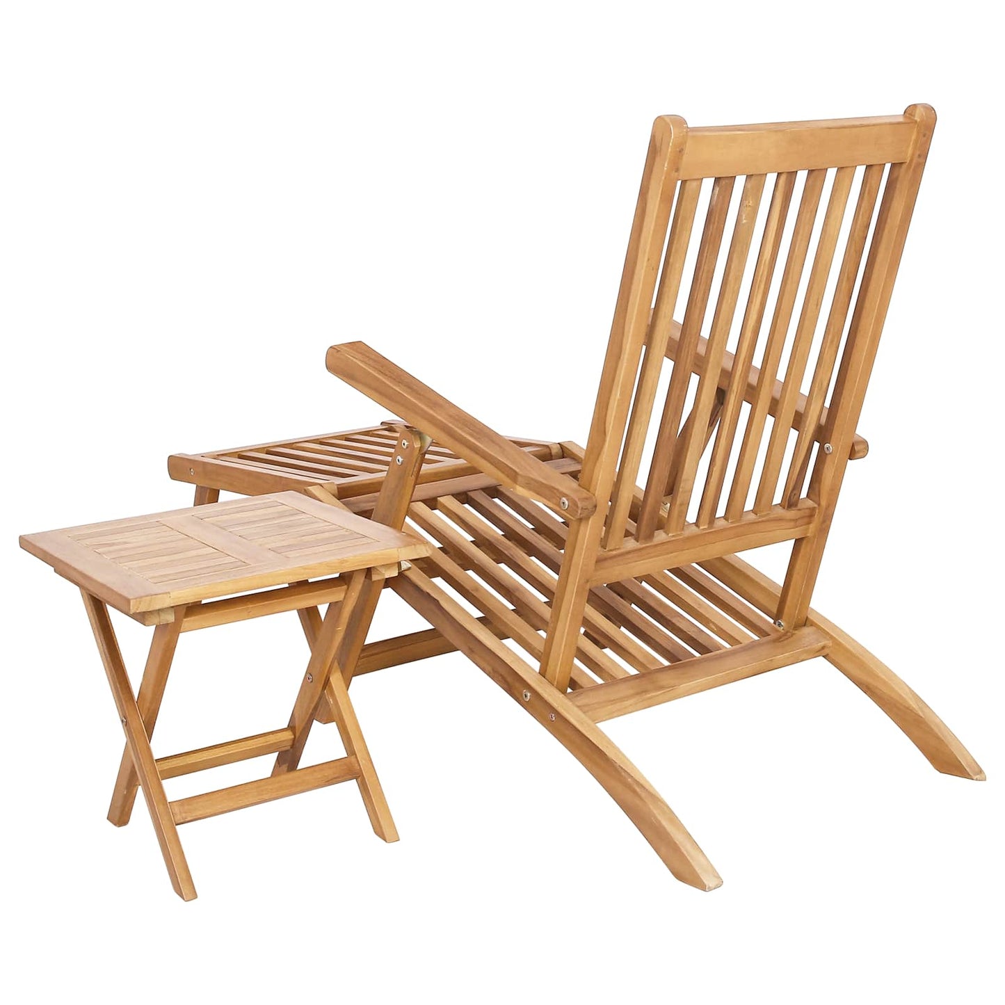 Folding Deck Chair with Table 2 pcs Natural Solid Teak Wood