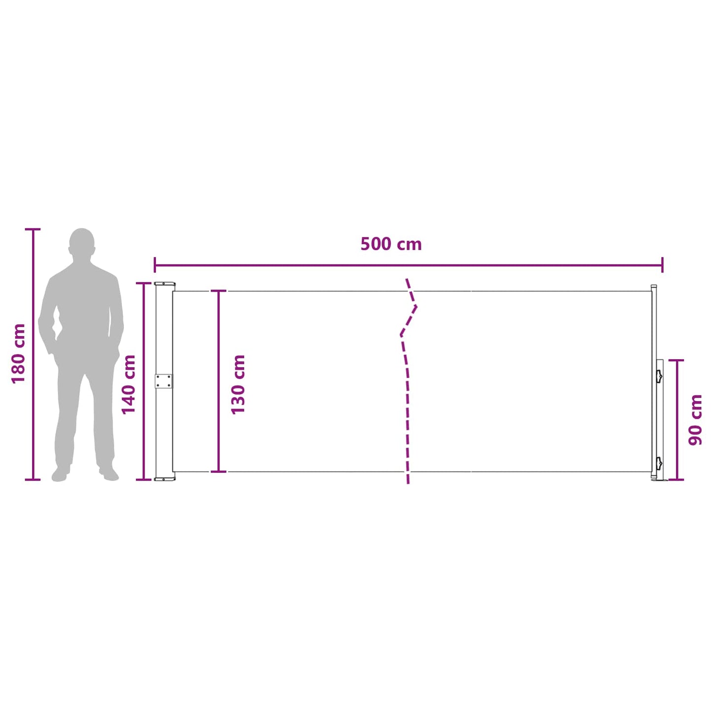 Retractable Side Awning Taupe 500 x 140 cm Polyester