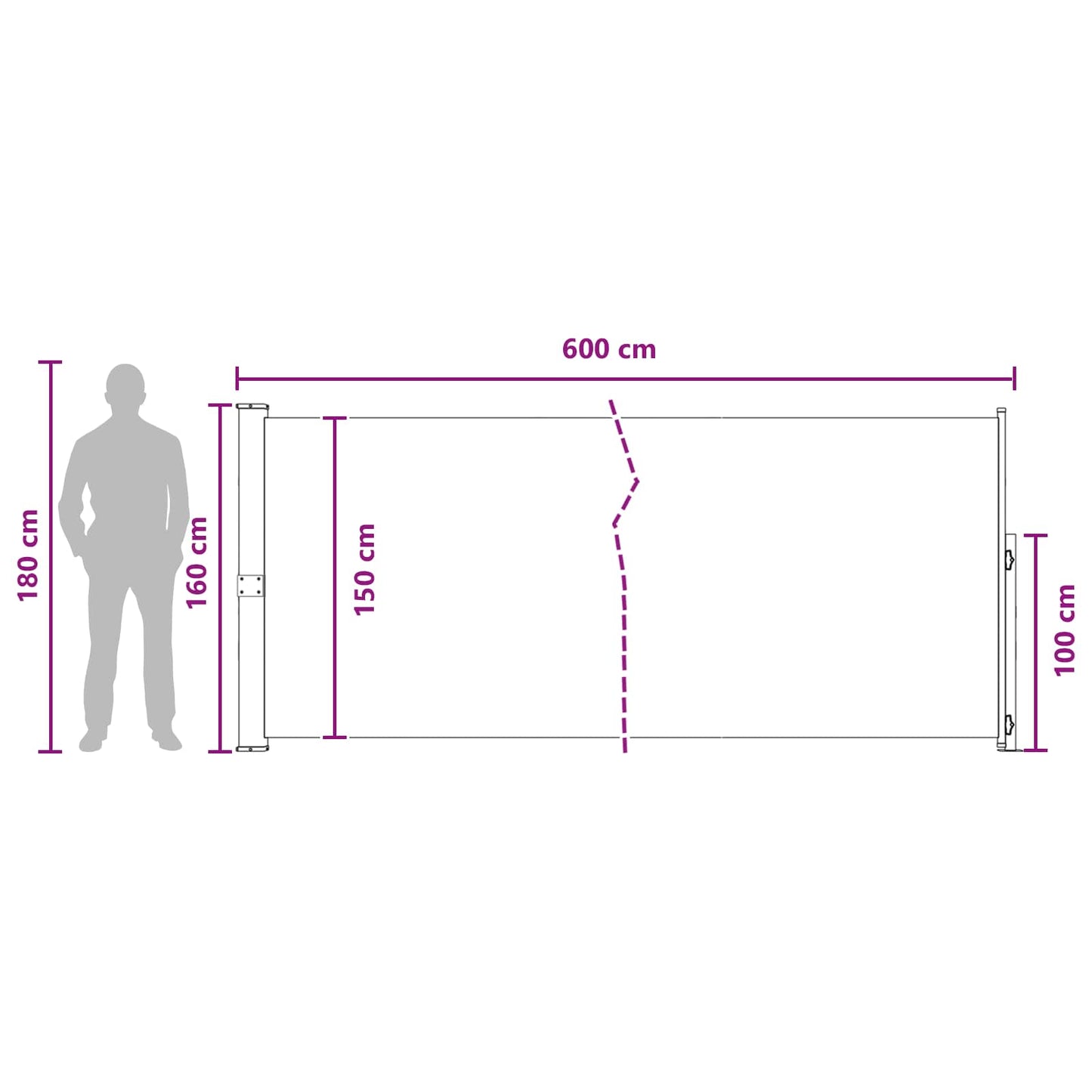 Retractable Side Awning Taupe 600 x 160 cm Polyester