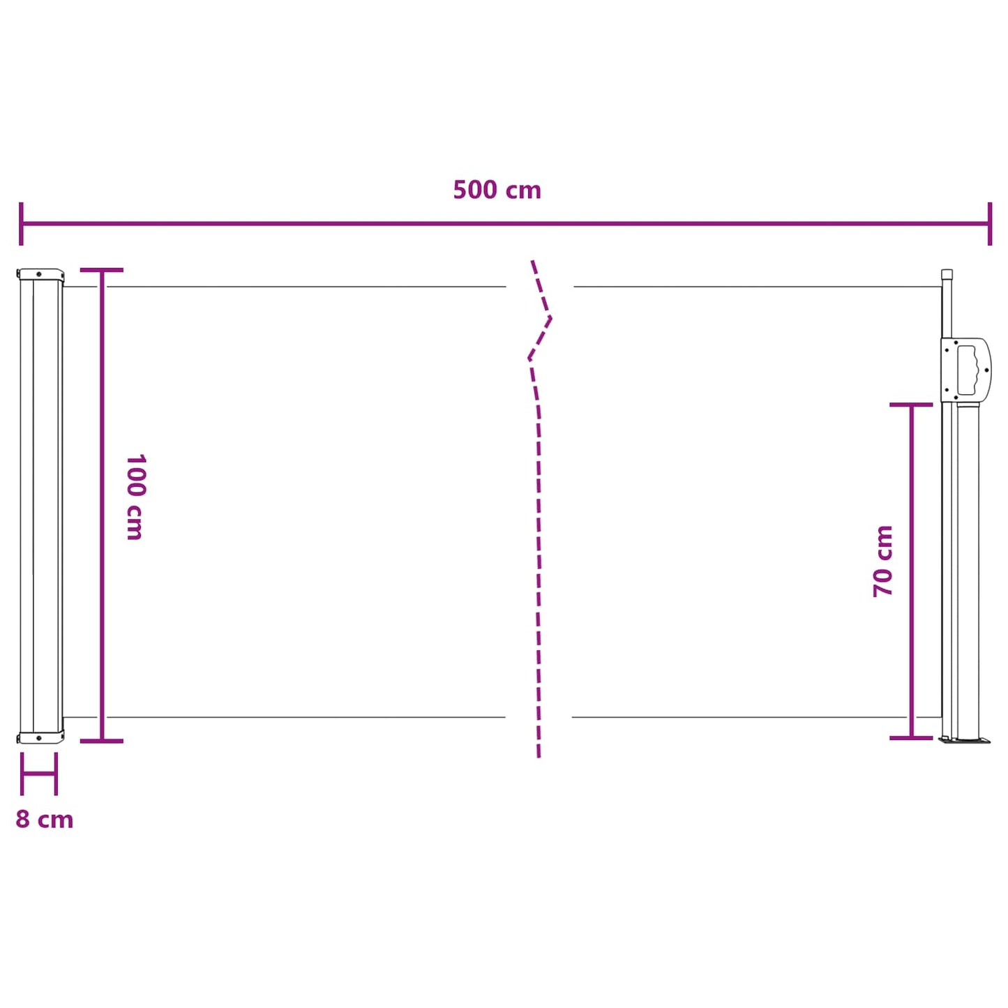 Retractable Side Awning Grey 500 x 100 cm Polyester