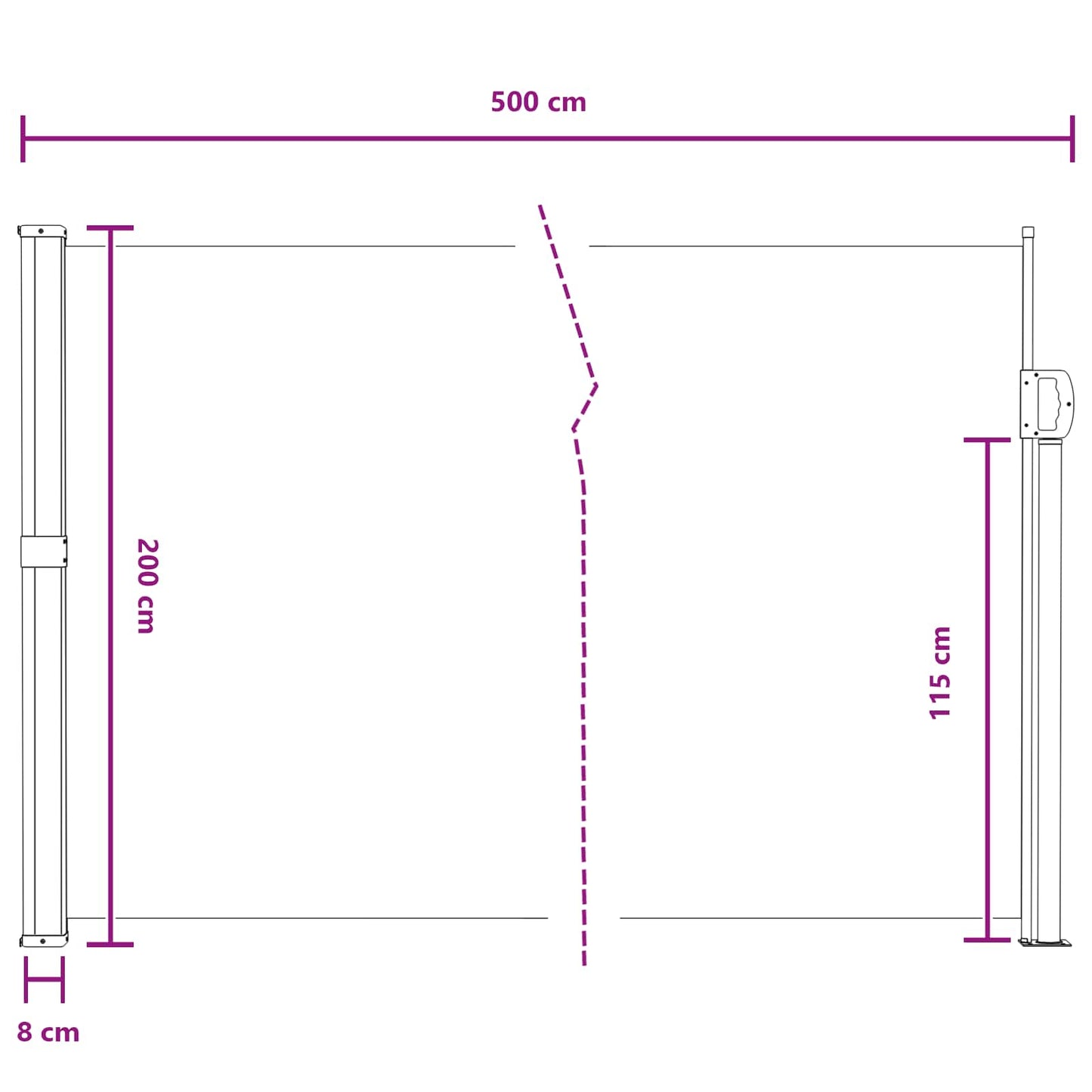 Retractable Side Awning Grey 500 x 200 cm Polyester