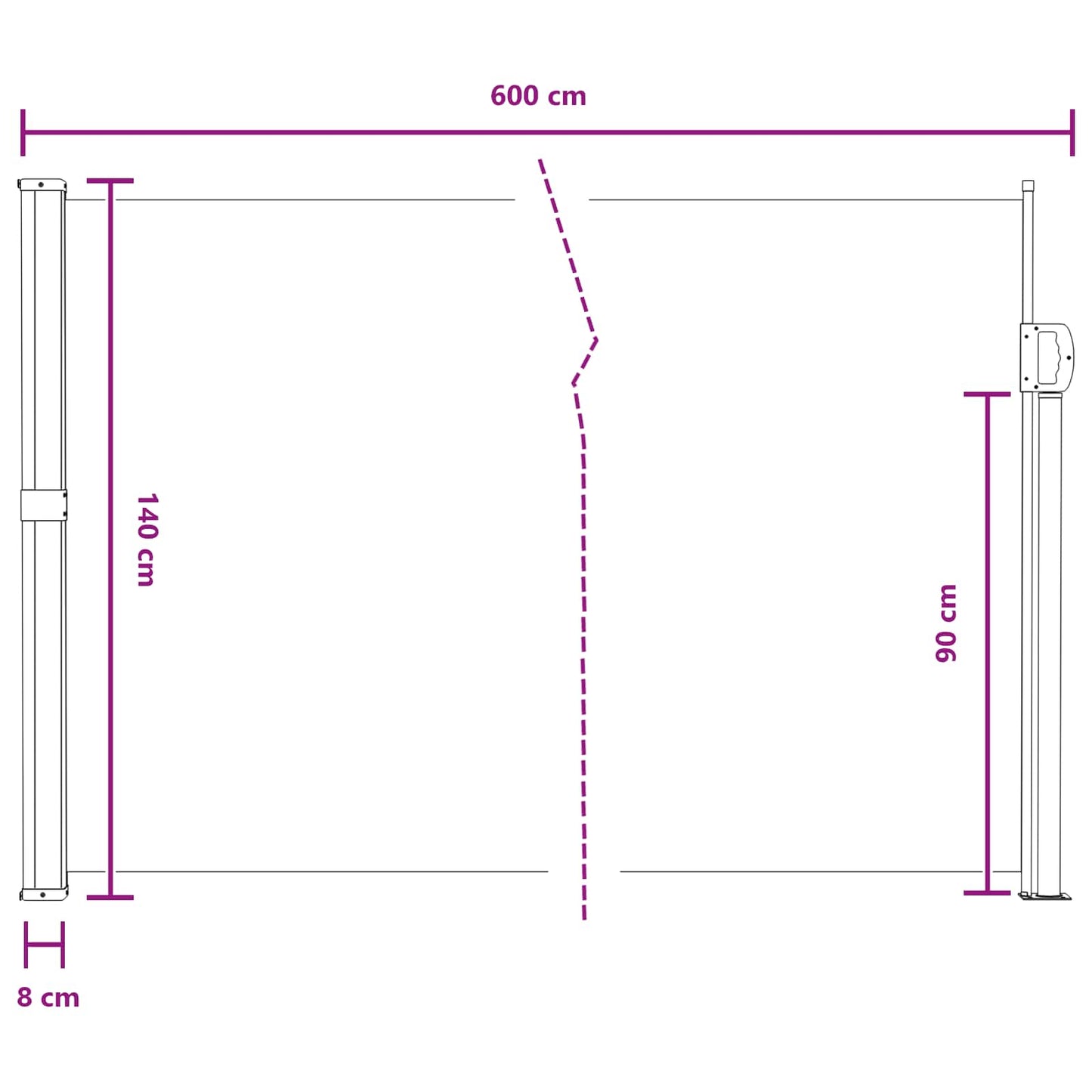 Retractable Side Awning Grey 600 x 140 cm Polyester