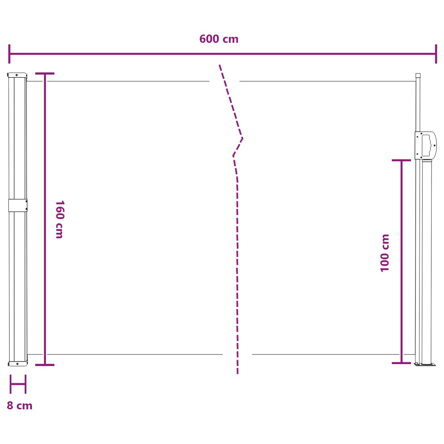 Retractable Side Awning Grey 600 x 160 cm Polyester
