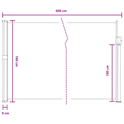 Retractable Side Awning Grey 600 x 160 cm Polyester
