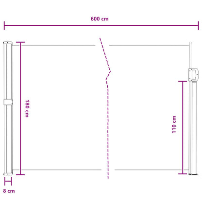 Retractable Side Awning Grey 600 x 180 cm Polyester