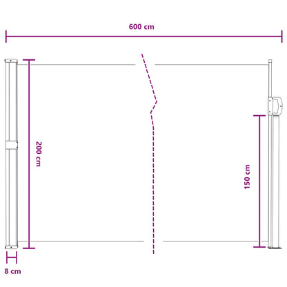 Retractable Side Awning Grey 600 x 200 cm Polyester
