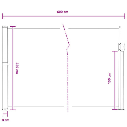 Retractable Side Awning Grey 600 x 220 cm Polyester