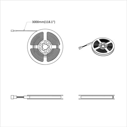 LED Strip 2 pcs Black and Transparent 3000 mm