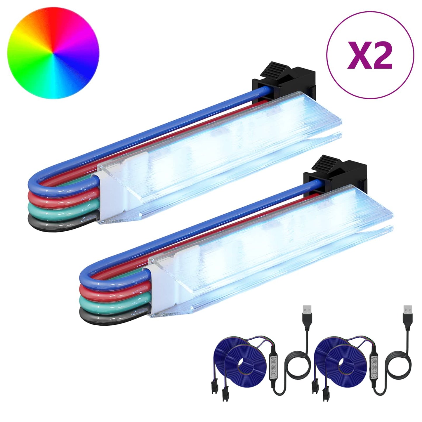 LED Strip 2 pcs Black and Multicolour 1745 mm