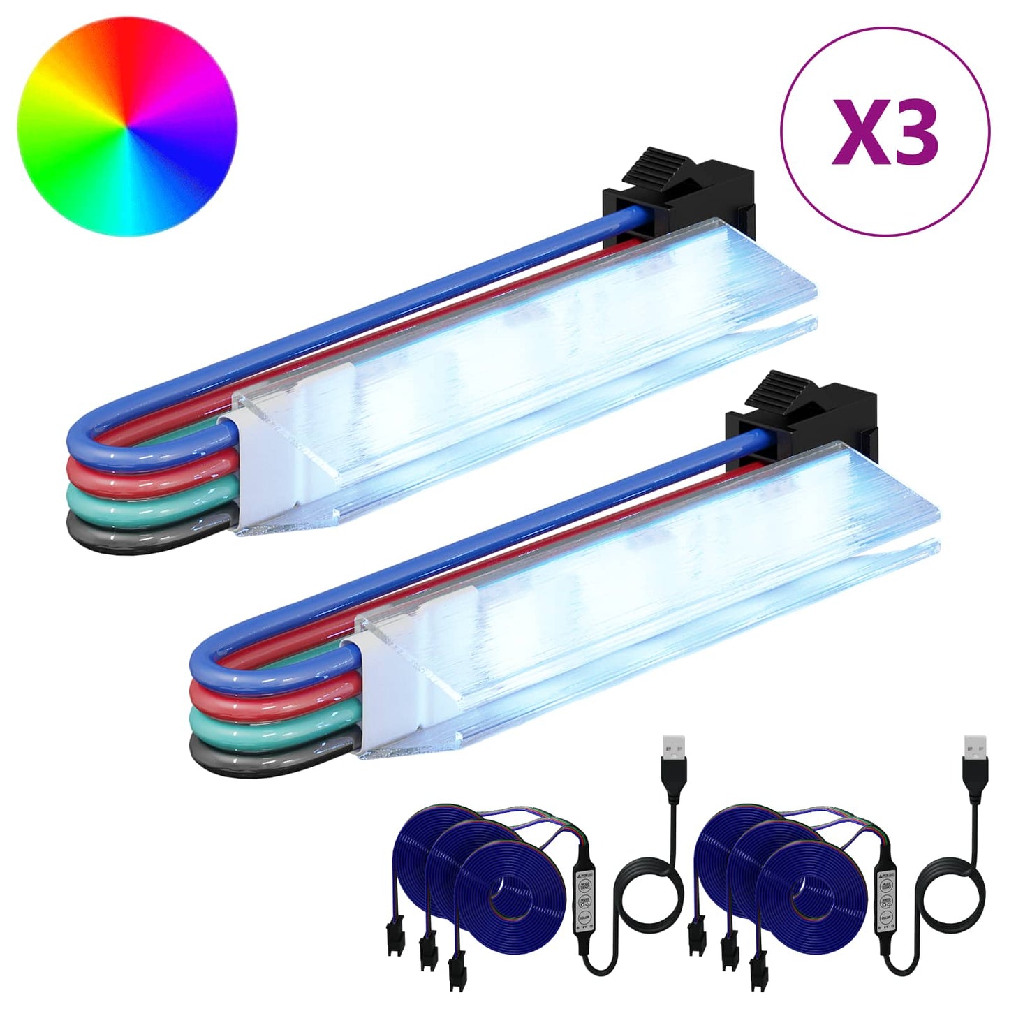 LED Strip 2 pcs Black and Multicolour 1745 mm
