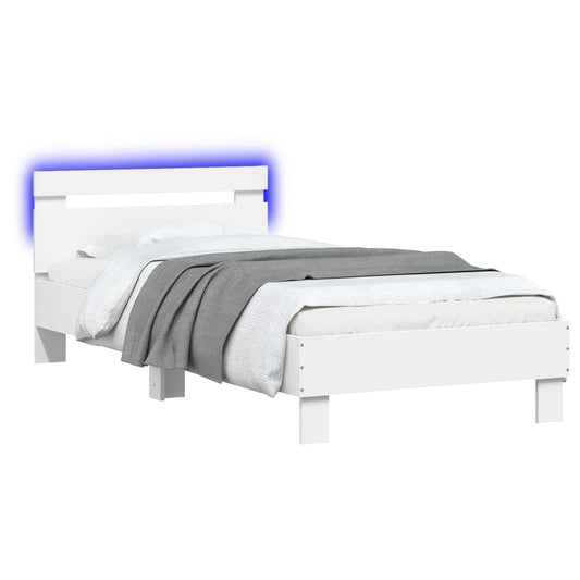 Bed Frame with LED Strip Lights White Engineered Wood